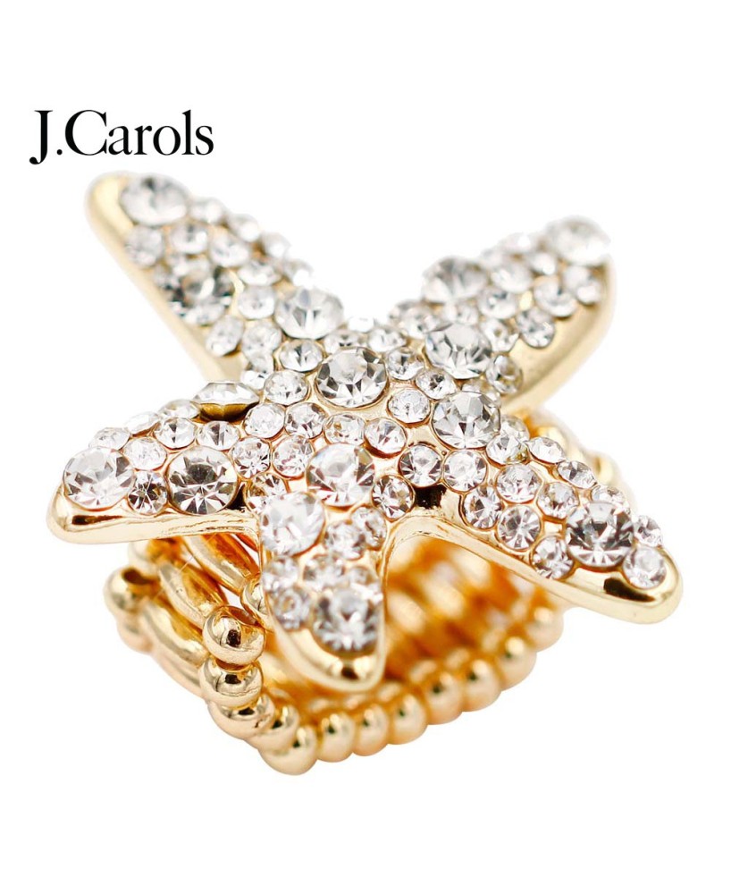 Clear Rhinestones Starfish Stretch Ring | Zinc Alloy Jewelry