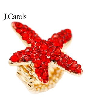 Clear Rhinestones Starfish Stretch Ring | Zinc Alloy Jewelry