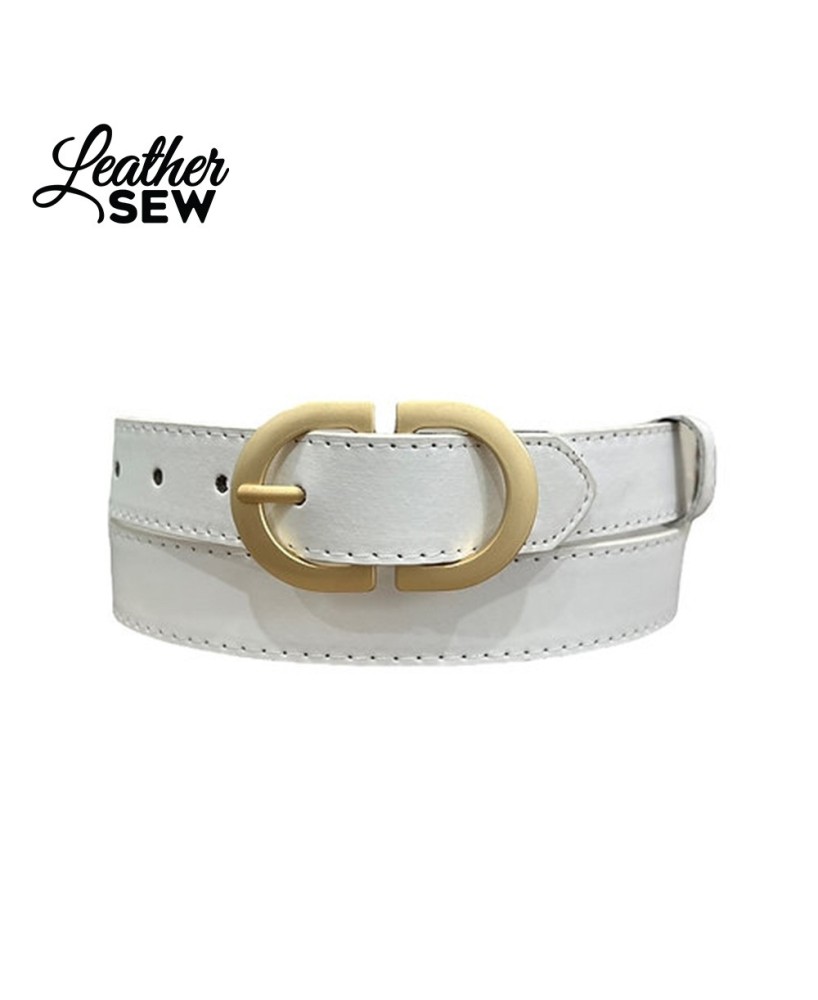 Chic Oval Buckle Belt for Women - Matte Gold Finish