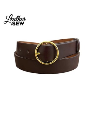 Elegant Circle Buckle Women's Belt with Gold Accent