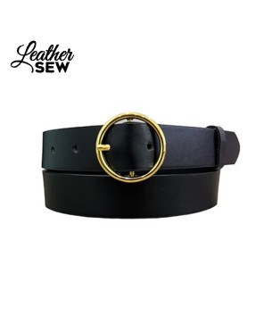 Elegant Circle Buckle Women's Belt with Gold Accent