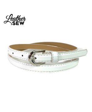 Stylish Women's Thin Faux Leather Belt - Polished Silver Buckle