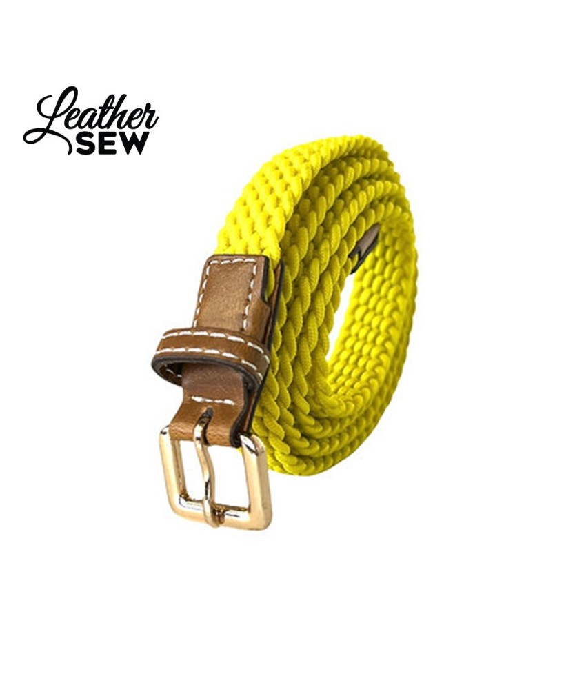 Stylish Thin Braided Stretch Belt for Jeans - Gold Metal Buckle