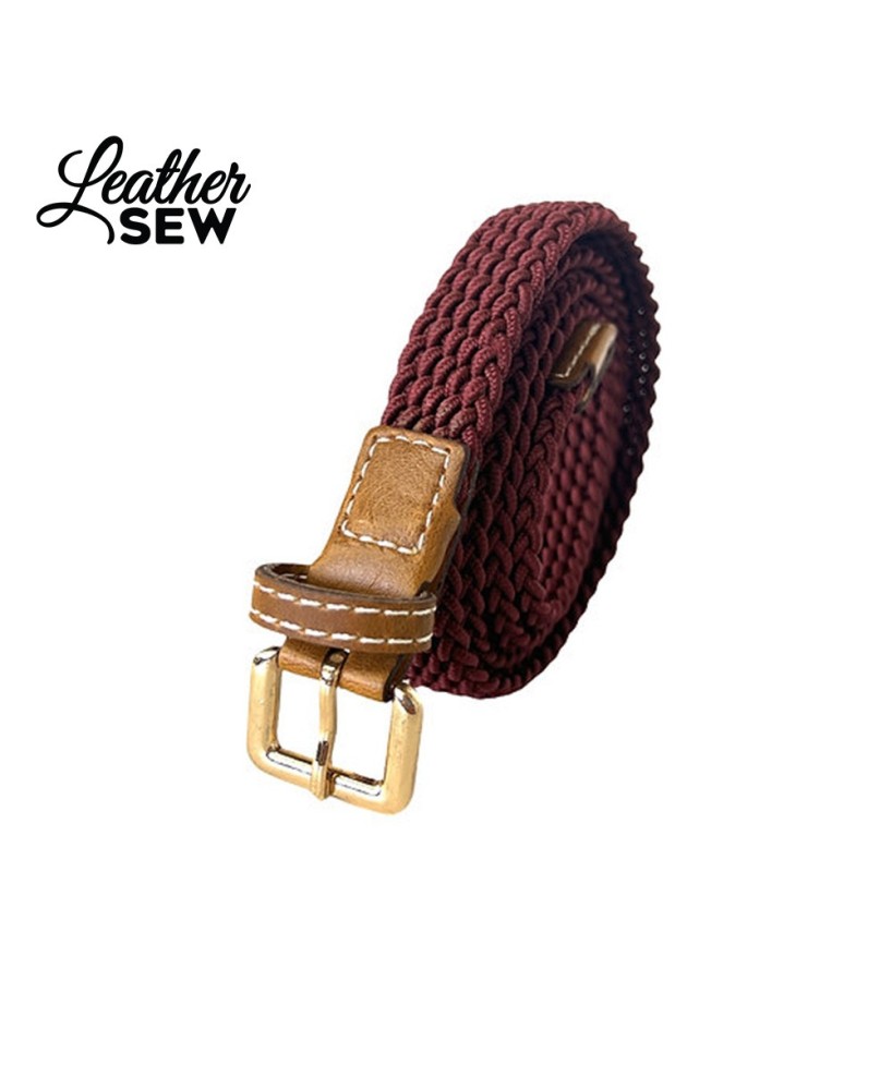 Stylish Thin Braided Stretch Belt for Jeans - Gold Metal Buckle