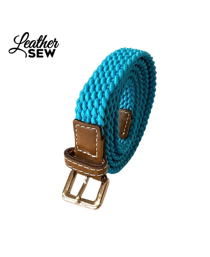 Stylish Thin Braided Stretch Belt for Jeans - Gold Metal Buckle