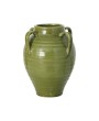 Green Ribbed Urn Vase with 4 Handles - Ceramic Home Decor