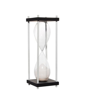 Black & Silver Sand Timer - Elegant Glass, Metal & Wood