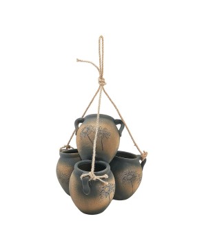 Yellow Gray Ceramic Hanging Pot Planter - Daisy Print Design