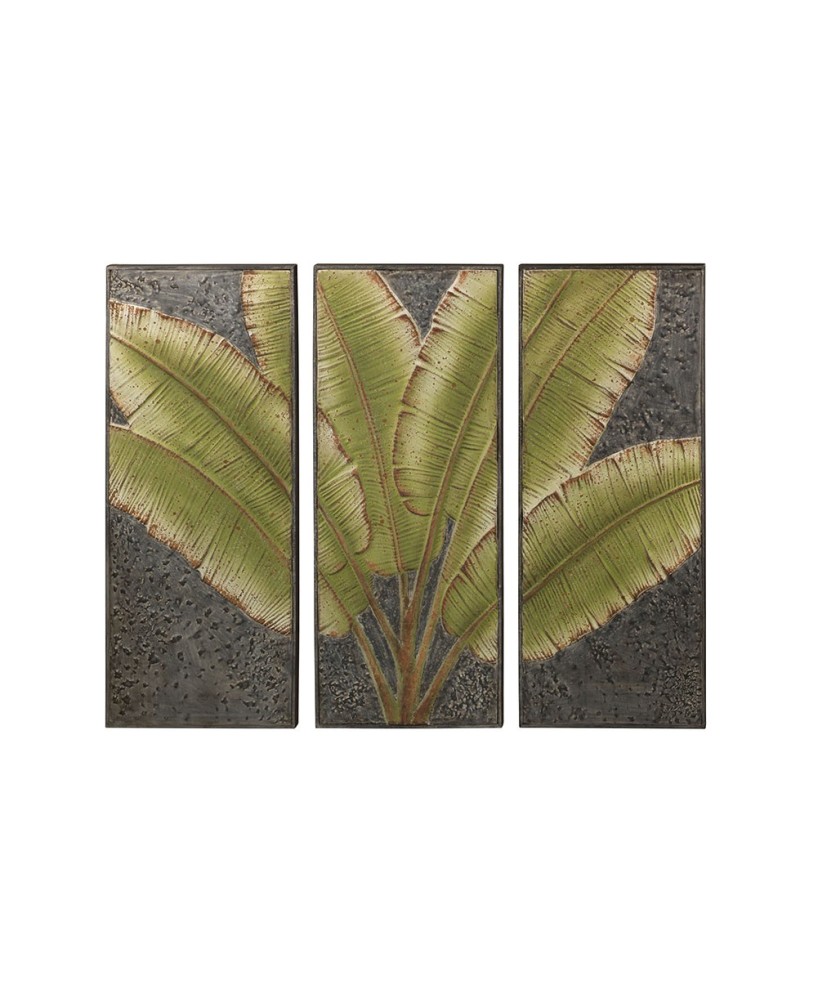 Botanical Tryptic Decor - Green Leaves Metal Wall Art