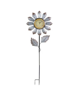 Silver Flower Thermometer Garden Stake Metal & Plastic