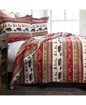 Cozy Cabin & Lodge Stripe Quilt Set - Twin, Queen, King Sizes