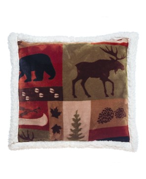 Patchwork Lodge Plush Sherpa Pillow - Cozy Home Comfort