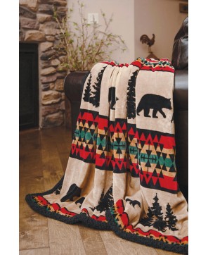 Bear Trails with Black Sherpa Plush Throw - Cozy and Stylish Comfort