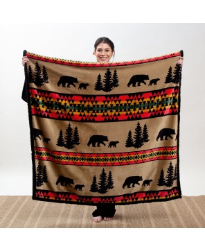 Bear Trails with Black Sherpa Plush Throw - Cozy and Stylish Comfort