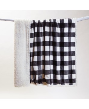 Black & White Lumberjack Plaid Plush Sherpa Throw - Cozy Home Decor