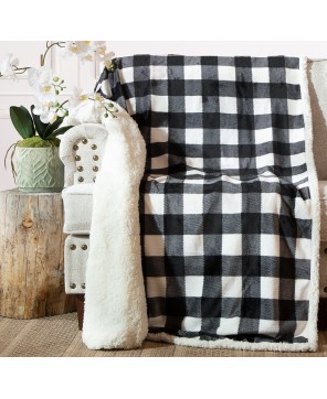 Black & White Lumberjack Plaid Plush Sherpa Throw - Cozy Home Decor