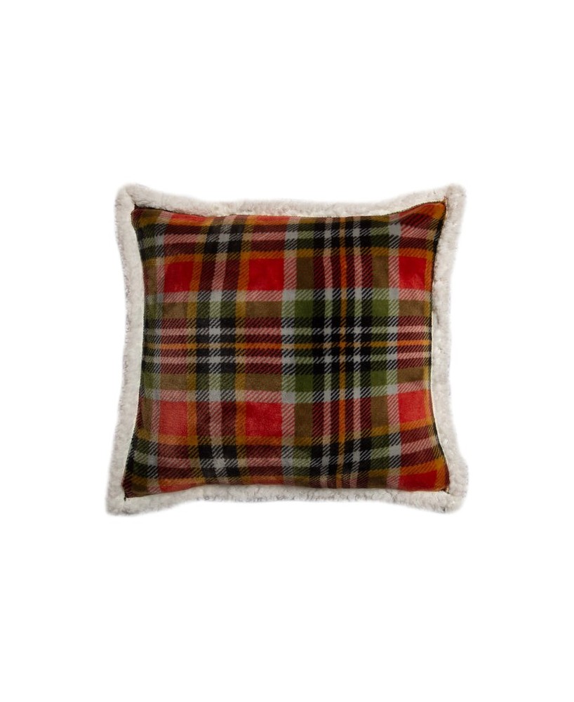 Rust & Sage Plaid Sherpa Pillow - Cozy Home Comfort