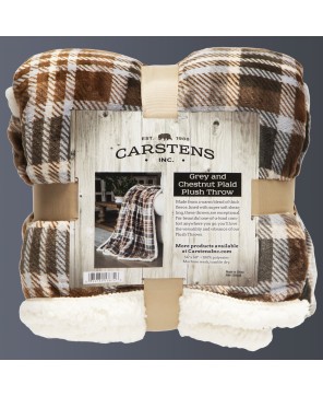 Gray & Chestnut Plaid Sherpa Throw - Cozy Home Decor