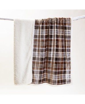 Gray & Chestnut Plaid Sherpa Throw - Cozy Home Decor