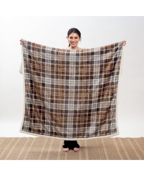 Gray & Chestnut Plaid Sherpa Throw - Cozy Home Decor