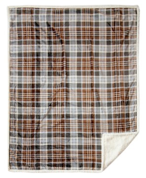 Gray & Chestnut Plaid Sherpa Throw - Cozy Home Decor