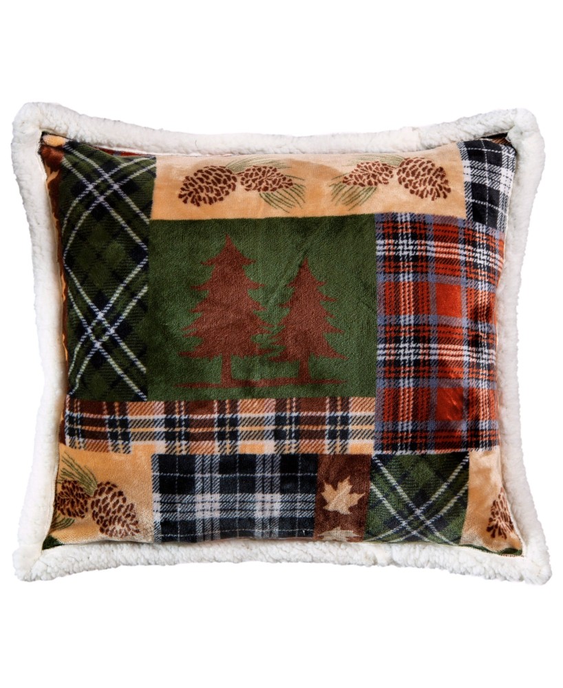 Cozy Tree Plaid Plush Sherpa Pillow - 18" x 18" | Soft Home Décor