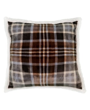 Gray & Chestnut Plaid Plush Sherpa Pillow