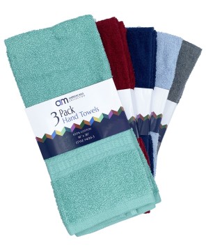 3 Pack Cotton Hand Towels | Assorted Colors