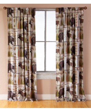 Cozy Vintage Lodge Curtain Panels - Rustic Charm Set of 2 with Tieback