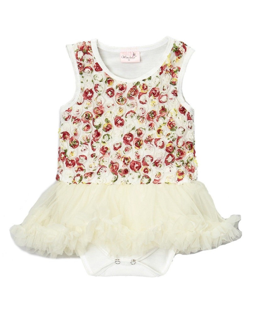 Ivory Multi Rose Bodysuit with Tutu - Perfect for Special Occasions