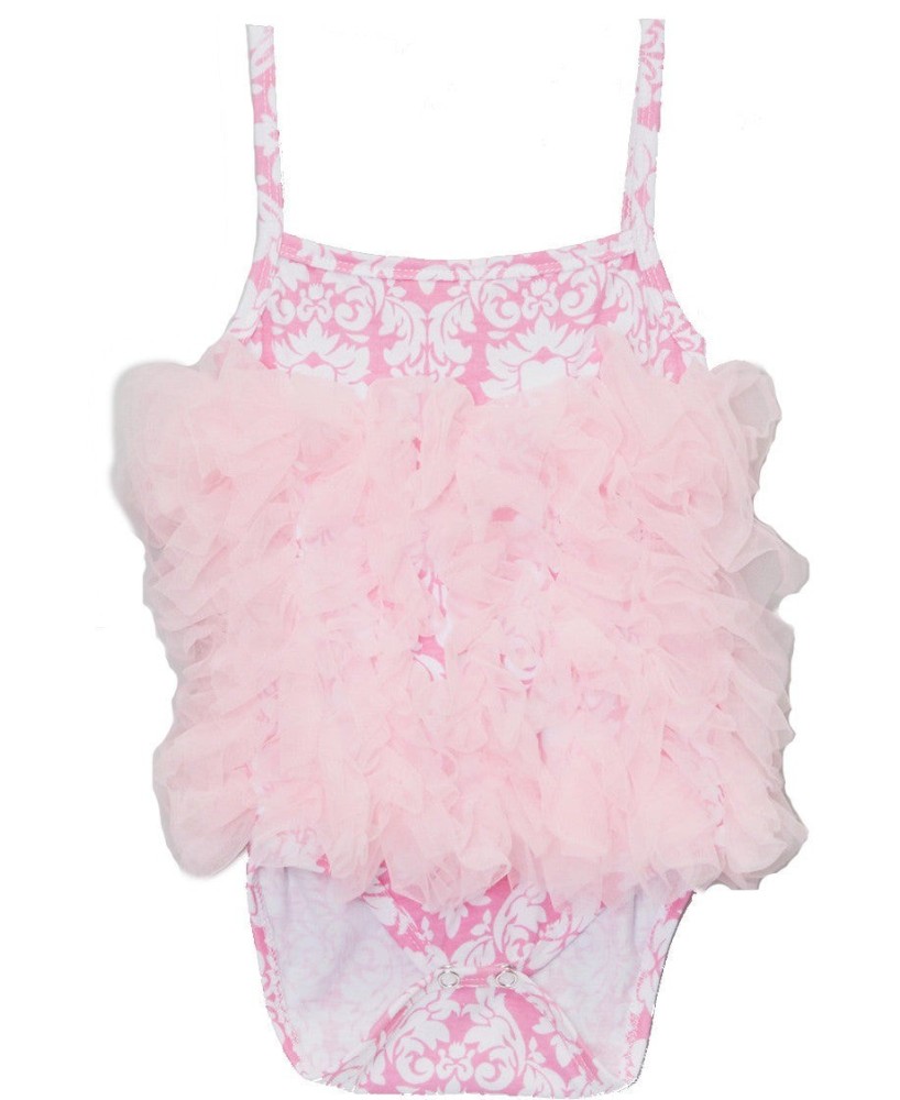 Pink Damask Chiffon Ruffle Bodysuit - Elegant Baby Girl Fashion