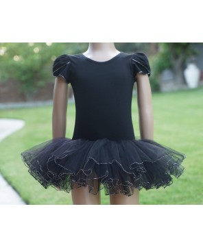 Black Silver Trim Ballet Dress - Elegant Dancewear for Performances