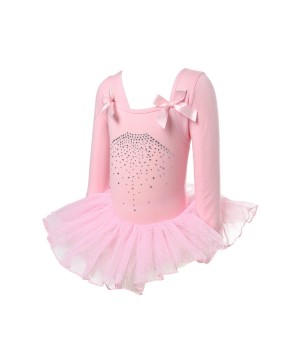 Pink Rhinestone Bow Ballet Dress for Elegant Performances