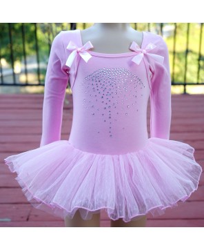 Pink Rhinestone Bow Ballet Dress for Elegant Performances