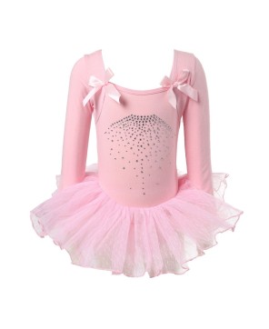 Pink Rhinestone Bow Ballet Dress for Elegant Performances