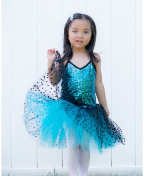 Teal/Black Sequins & Hearts Ballet Dress - Sparkling Dance Attire