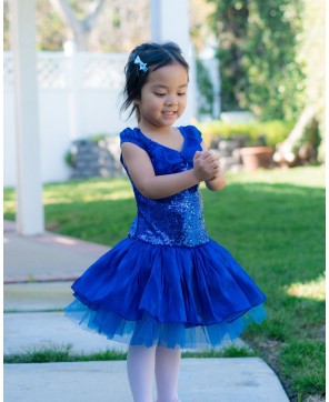 Royal Blue Sequins Ballet Dress - Elegant Dancewear for Performance