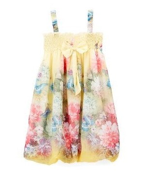 Yellow Peony Butterfly Chiffon Baby Doll Dress