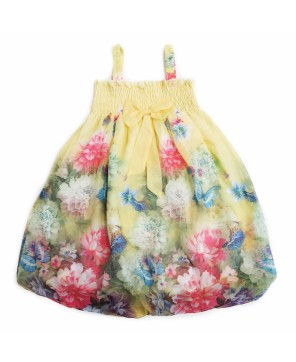 Yellow Peony Butterfly Chiffon Baby Doll Dress