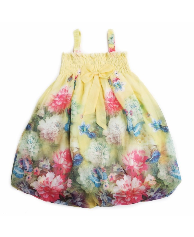 Yellow Peony Butterfly Chiffon Baby Doll Dress