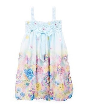 Baby Blue Rose Floral Chiffon Baby Doll Dress