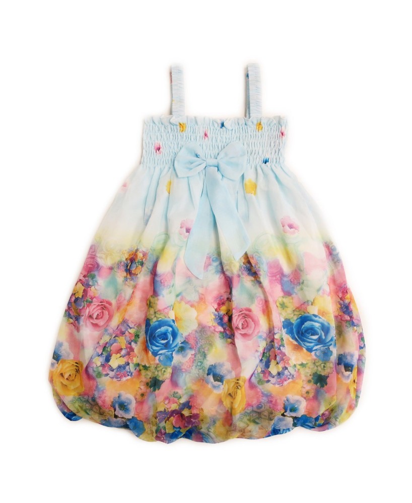 Baby Blue Rose Floral Chiffon Baby Doll Dress