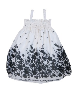 Black & White Leaves Chiffon Baby Doll Dress - Elegant Style