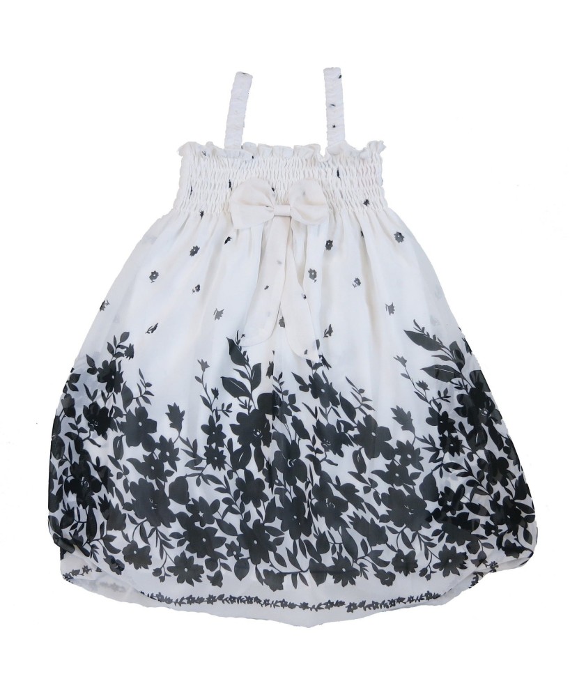 Black & White Leaves Chiffon Baby Doll Dress - Elegant Style