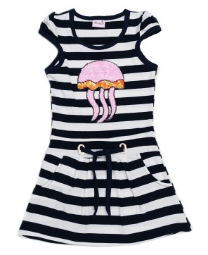 Pink Sequin Jellyfish Navy Polo Dress - Stylish & Fun Apparel