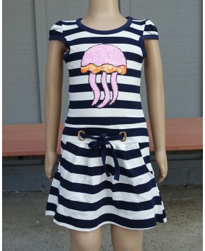 Pink Sequin Jellyfish Navy Polo Dress - Stylish & Fun Apparel