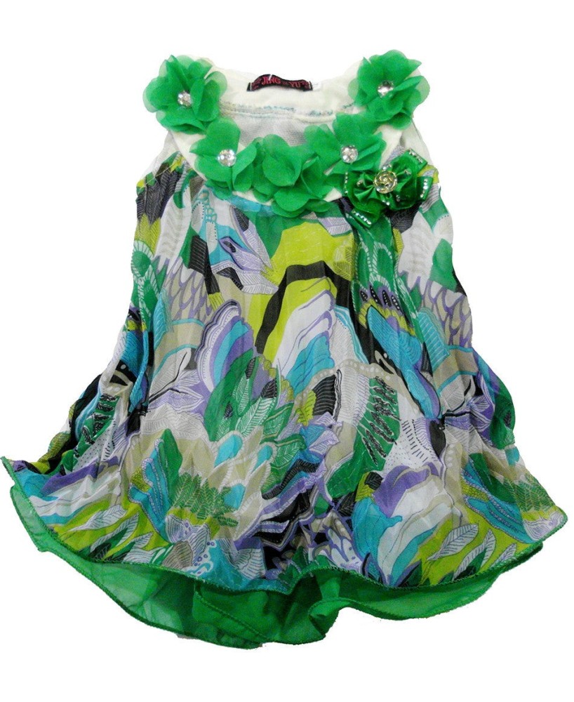 Green Colorful Crinkling Chiffon Swing Dress