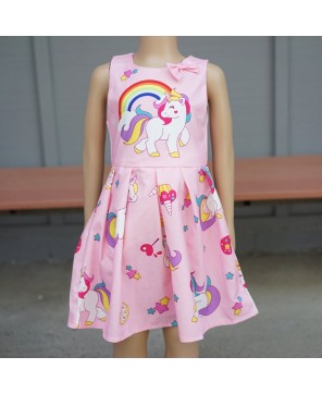 Pink Unicorn A-Line Cotton Dress for Girls - Magical Fantasy Outfit