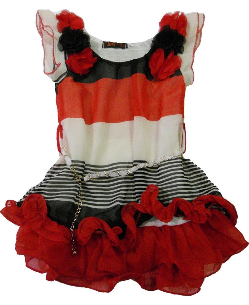 Stylish Red, White, and Black Chiffon Dress