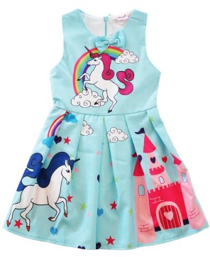 Blue Unicorn A-Line Cotton Dress for Girls - Magical Fantasy Outfit